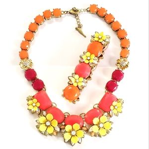 Floral Spring Statement Necklace Bracelet Set Yellow Orange Flowers Gift Present